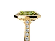 Halo Engagement Ring Setting for Fancy Yellow Emerald Cut Center with Pave Accents, Heart Basket and Prong Head in Yellow Gold