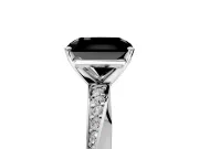 Side Accent Engagement Ring Setting for Fancy Black Radiant Cut Center with Accent Shoulders and Prong Head in White Gold