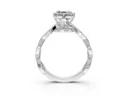 Solitaire Engagement Ring Setting for Asscher Cut Center with Accented Twist Band and Leaf Prong Head in Platinum