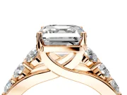 Solitaire Engagement Ring Setting for Asscher Cut Center with Graduated Shared Prongs and Prong Head in Rose Gold