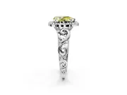 Halo Engagement Ring Setting for Fancy Yellow Pear-Shaped Center with Open Scroll Shoulders and Prong Head in Sterling Silver