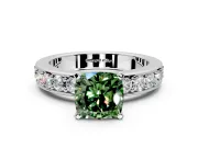 Solitaire Engagement Ring Setting for Fancy Green Cushion Cut Center with Channel-Set Accents and Prong Head in White Gold
