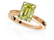 Solitaire Engagement Ring Setting for Fancy Yellow Emerald Cut Center with Engraved Milgrain Band and Prong Head in Rose Gold