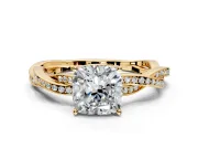Solitaire Engagement Ring Setting for Cushion Cut Center with Twisted Pave Band and Prong Head in Yellow Gold