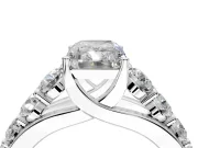 Solitaire Engagement Ring Setting for Radiant Cut Center with Graduated Shared Prongs and Prong Head in Platinum