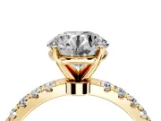 Open Basket Engagement Ring Setting for Round Cut Center with Pave Band and Prong Head in Yellow Gold