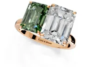 Fancy Green Emerald Cut and Emerald Cut Lab-Grown Diamond Toi et Moi Engagement Ring with Prong-Set Stones in Rose Gold