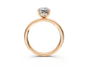Hidden Halo Engagement Ring Setting for Radiant Cut Center with Thin Rounded Band and Prong Head in Rose Gold