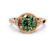 Cluster Engagement Ring Setting for Fancy Green Round Cut Center with Milgrain Shoulder Clusters and Prong Head in Rose Gold