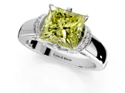 Solitaire Engagement Ring Setting for Fancy Yellow Princess Cut Center with Wide Band, Pave Collar and Prong Head in White Gold