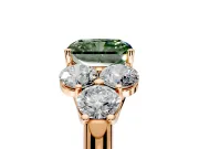 Cluster Engagement Ring Setting for Fancy Green Radiant Cut Center with Round Cut Accent Frame and Prong Head in Rose Gold