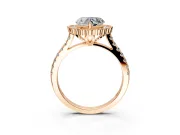 Milgrain Floral Halo Engagement Ring Setting for Heart-Shaped Center with Pave Band and Prong Head in Rose Gold