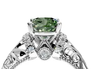 Solitaire Engagement Ring Setting for Fancy Green Cushion Cut Center with Filigree Accent Basket and Prong Head in White Gold