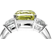 3 Stone Engagement Ring Setting for Fancy Yellow Asscher Cut Center with Matching Side Accents and Prong Head in Platinum