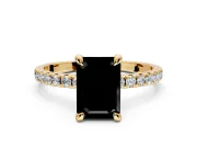 Solitaire Engagement Ring Setting for Fancy Black Emerald Cut Center with Fine Pave Narrow Band and Prong Head in Yellow Gold