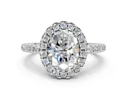 Pave Halo Engagement Ring Setting for Oval Center with Single Row Pave Band and Prong Head in Platinum