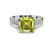 Solitaire Engagement Ring Setting for Fancy Yellow Asscher Cut Center with Round Cut Channel Band and Prong Head in Platinum