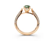 Solitaire Engagement Ring Setting for Fancy Green Pear-Shaped Center with Multi-Row Accents and Prong Head in Rose Gold