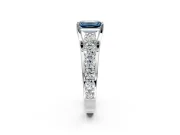 Solitaire Engagement Ring Setting for Fancy Blue Emerald Cut Center with Graduated Shared Prongs and Prong Head in White Gold
