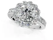 Halo Engagement Ring Setting for Round Cut Center with Milgrain Channel Band and Prong Head in Sterling Silver