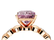 Solitaire Engagement Ring Setting for Fancy Pink Princess Cut Center with Beaded Bezel Station Band and Prong Head in Rose Gold