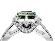Solitaire Engagement Ring Setting for Fancy Green Princess Cut Center with Wide Band, Pave Collar and Prong Head in White Gold