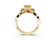 3 Stone Engagement Ring Setting for Fancy Yellow Emerald Cut Center with Pave Twist Band and Prong Head in Yellow Gold