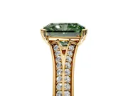 Solitaire Engagement Ring Setting for Fancy Green Radiant Cut Center with Pave Rail Split Shank and Prong Head in Yellow Gold