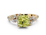 Solitaire Engagement Ring Setting for Fancy Yellow Cushion Cut Center with Marquise Accent Twist Band and Prong Head in Yellow Gold