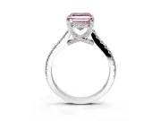 Solitaire Engagement Ring Setting for Fancy Pink Asscher Cut Center with Widening Pave Band and Claw Prong Head in White Gold