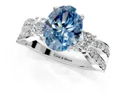 3 Stone Engagement Ring Setting for Fancy Blue Oval Center with Pave Twist Band and Prong Head in White Gold