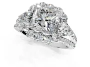 Halo Engagement Ring Setting for Princess Cut Center with Two-Strand Split Shank and Prong Head in Platinum