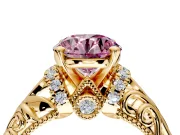 Solitaire Engagement Ring Setting for Fancy Pink Round Cut Center with Filigree Accent Basket and Prong Head in Yellow Gold