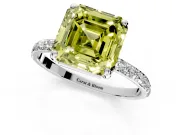 Solitaire Engagement Ring Setting for Fancy Yellow Asscher Cut Center with Pave Accents and Prong Head in Platinum