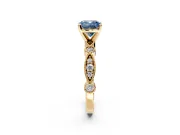 Solitaire Engagement Ring Setting for Fancy Blue Cushion Cut Center with Milgrain Bezel Accents and Prong Head in Yellow Gold