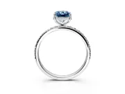 Hidden Halo Engagement Ring Setting for Fancy Blue Radiant Cut Center with Pave Band and Prong Head in White Gold