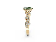 Solitaire Engagement Ring Setting for Fancy Green Pear-Shaped Center with Bar-Station Pave Twist and Prong Head in Yellow Gold