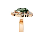 Halo Engagement Ring Setting for Fancy Green Heart-Shaped Center with Thin Plain Band and Prong Head in Rose Gold