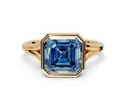 Solitaire Engagement Ring Setting for Fancy Blue Asscher Cut Center with V Split Shank and Bezel Head in Yellow Gold