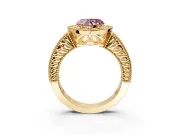 Milgrain Halo Engagement Ring Setting for Fancy Pink Heart-Shaped Center with Pave Band and Prong Head in Yellow Gold