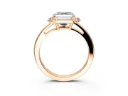 3 Stone Engagement Ring Setting for Asscher Cut Center with Low-Set Round Cut Accents and Prong Head in Rose Gold