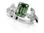 Floral Engagement Ring Setting for Fancy Green Emerald Cut Center with Trailing Marquise Accents and Prong Head in Sterling Silver