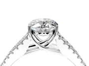 Solitaire Engagement Ring Setting for Oval Center with Pave Split Shank and Prong Head in Platinum