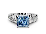 Solitaire Engagement Ring Setting for Fancy Blue Princess Cut Center with Graduated Shared Prongs and Prong Head in Platinum