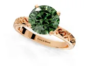 Solitaire Engagement Ring Setting for Fancy Green Round Cut Center with Scrollwork Band and Prong Head in Rose Gold