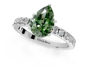 Solitaire Engagement Ring Setting for Fancy Green Pear-Shaped Center with Fine Pave Band and Claw Prong Head in Sterling Silver
