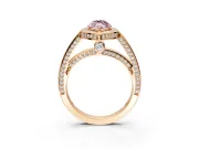 Halo Engagement Ring Setting for Fancy Pink Marquise Center with Framed Halo, Pave Band and Prong Head in Rose Gold
