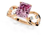 Solitaire Engagement Ring Setting for Fancy Pink Radiant Cut Center with Criss-Cross Accent Band and Prong Head in Rose Gold