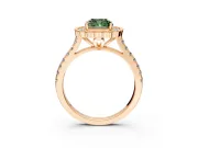 Milgrain Floral Halo Engagement Ring Setting for Fancy Green Cushion Cut Center with Pave Band and Prong Head in Rose Gold