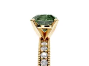 Milgrain Pave Engagement Ring Setting for Fancy Green Cushion Cut Center with Accent Band and Prong Head in Yellow Gold